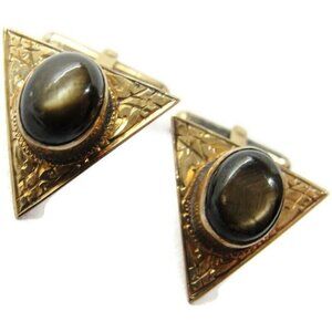 Vintage 10K Gold Black Star Sapphire Cufflinks Triangle Shape Beautiful